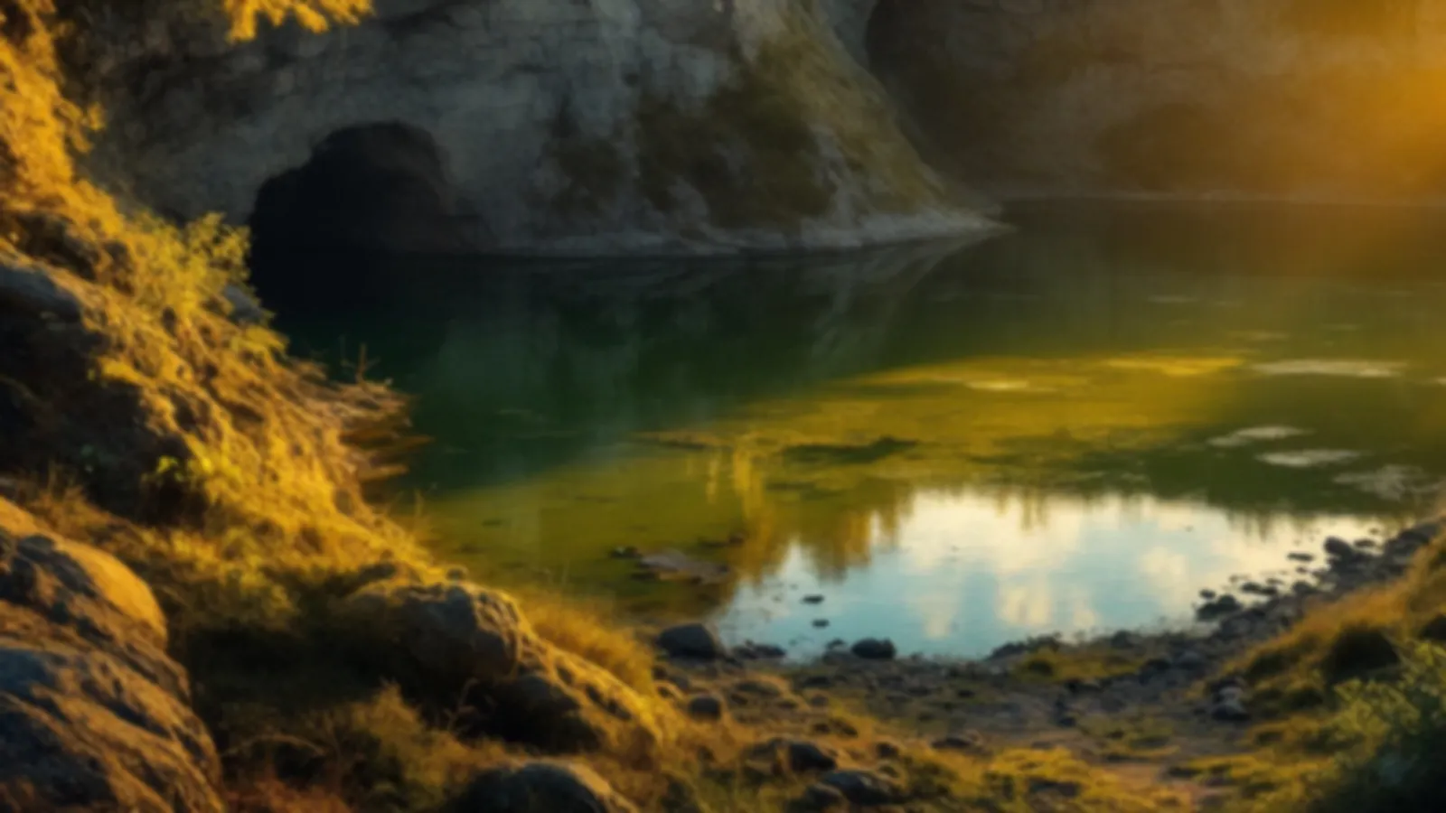 Golden evening light over an old sandstone quarry with a quiet green pond and birch trees, the QuarryRates view of payday loans online, $100 – $5,000